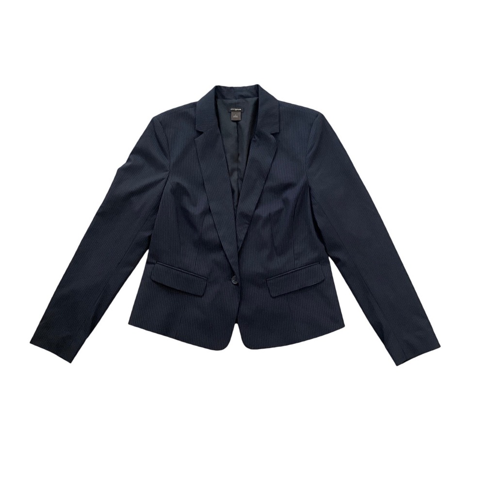 Ann Taylor Navy Pinstripe Blazer Tailored Career Office‎ Jacket Lined Size 8